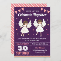 Cute Fairy Twin Girls Birthday Party Invitation