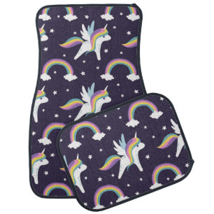 Cute Fairy Unicorn + rainbows blue background Car Mat
