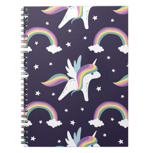 Cute Fairy Unicorn  rainbows blue background Notebook