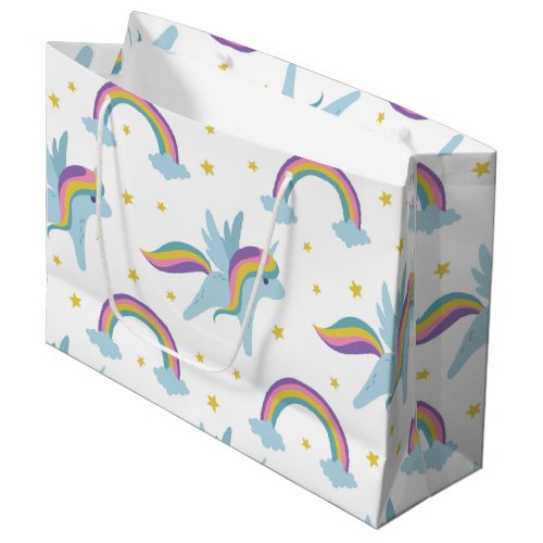 Cute Fairy Unicorn  rainbows white background Large Gift Bag