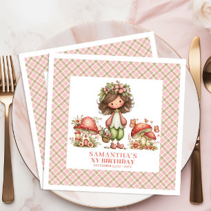 Cute Fairy Whimsical Pink Birthday Celebration Paper Dinner Napkins