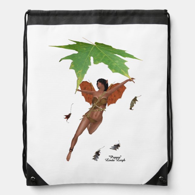 Cute Fairy With Brown Wings Drawstring Backpack (Front)