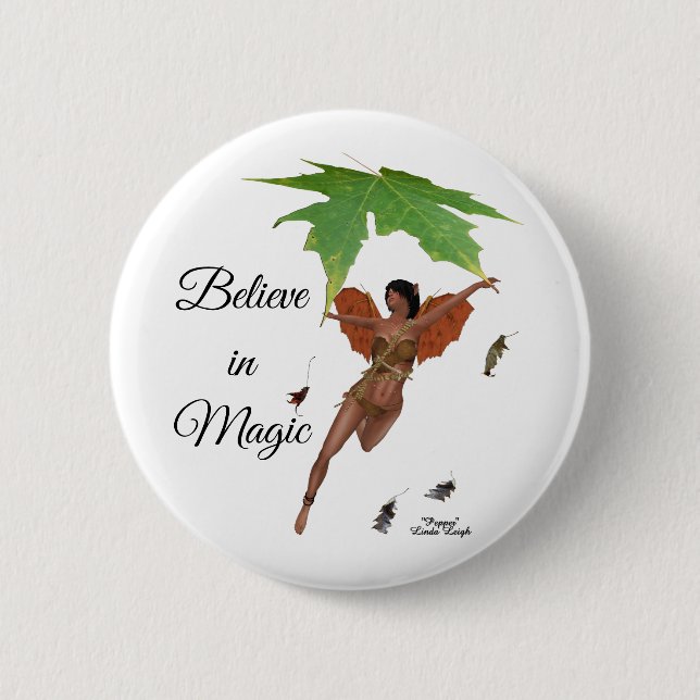 Cute Fairy With Brown Wings Pin Button (Front)