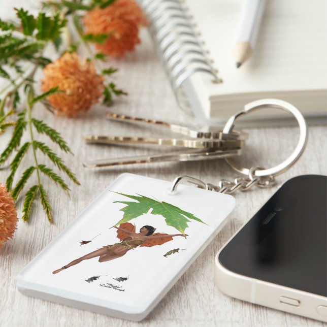 Cute Fairy With Brown Wings Rectangle Keychain (Front Right)