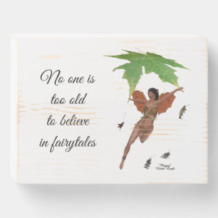 Cute Fairy With Brown Wings Wood Box Plaque