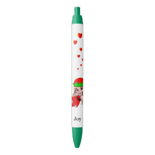 Cute fairy with love hearts on white background pen