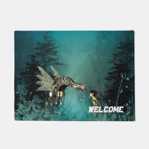 Cute fairy with steam dragon in a fantasy forest doormat