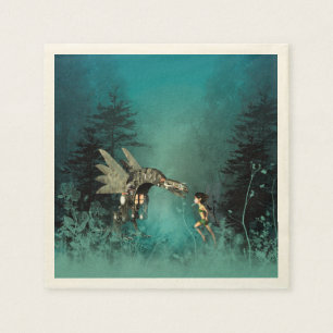 Cute fairy with steam dragon in a fantasy forest paper napkins