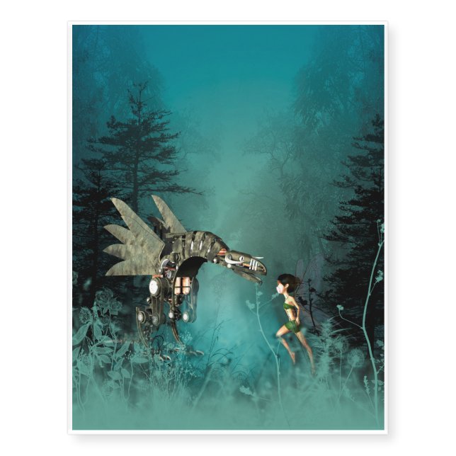 Cute fairy with steam dragon temporary tattoos (Front)