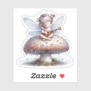 Cute Fairy with Viola on Mushroom Birthday Sticker