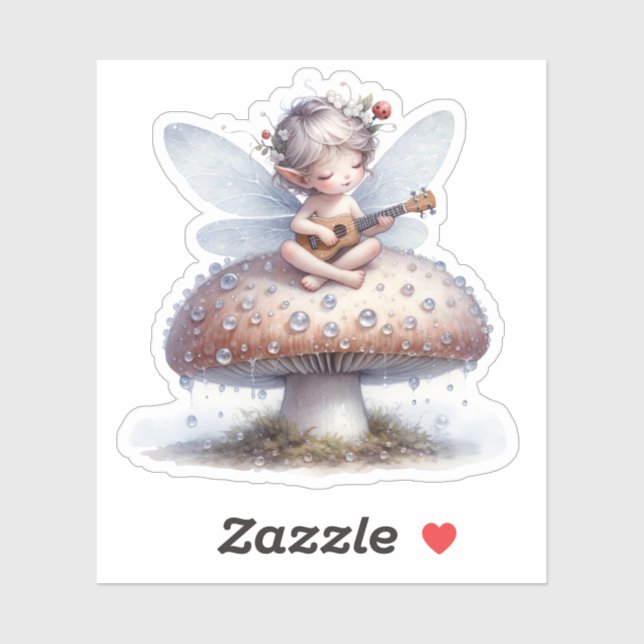 Cute Fairy with Viola on Mushroom Birthday Sticker (Sheet)