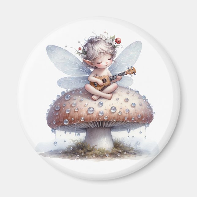 Cute Fairy with Viola on Mushroom Magnet (Front)