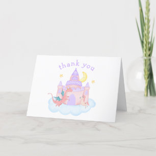 Cute Fairytale Dragon Unicorn Castle Baby Shower Letterpress Thank You Card