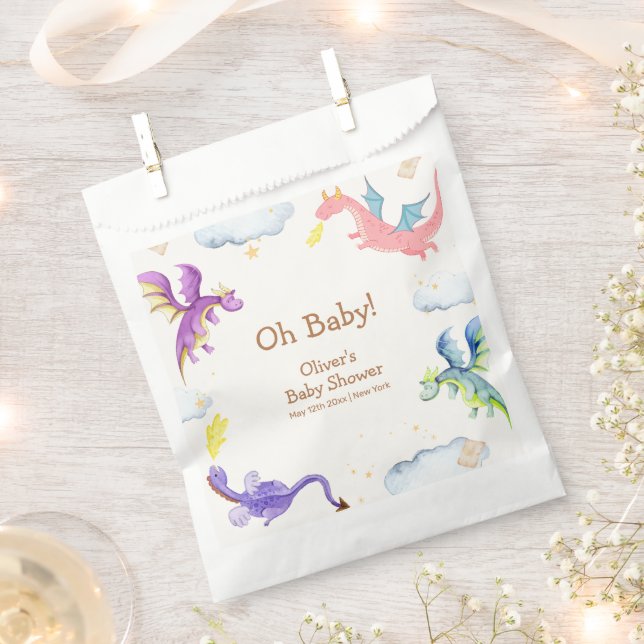 Cute Fairytale Magic Dragon Baby Shower  Favor Bag (Clipped)