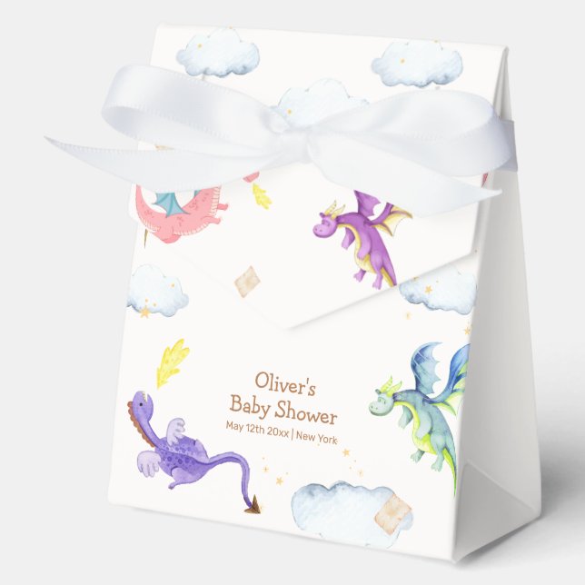 Cute Fairytale Magic Dragon Baby Shower  Favor Boxes (Front)
