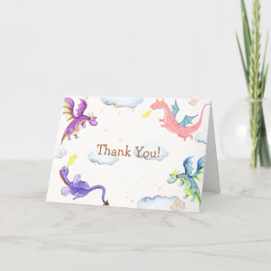 Cute Fairytale Magic Dragon Baby Shower Letterpress Thank You Card