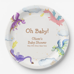 Cute Fairytale Magic Dragon Baby Shower Paper Plates