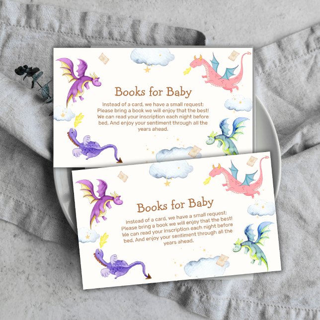 Cute Fairytale Magic Dragon Books For Baby Shower  Enclosure Card (Cute Fairytale Magic Dragon Books For Baby Shower Enclosure Card)
