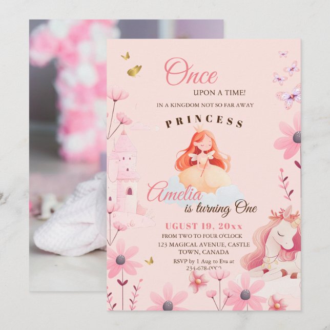 Cute Fairytale Princess Birthday Invitation (Front/Back)
