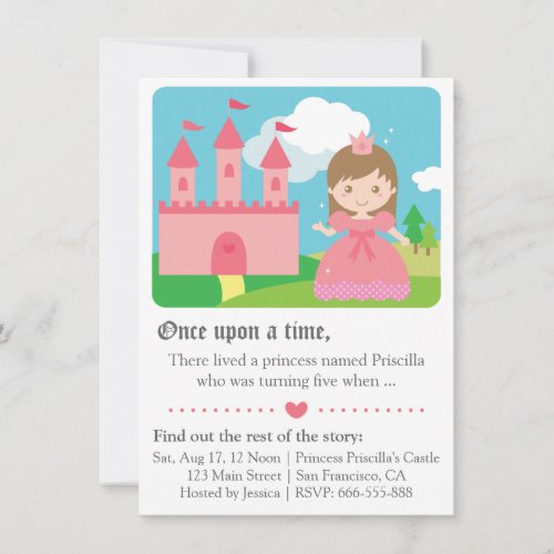 Cute Fairytale Princess Theme, Girl Birthday Party Personalized Invites