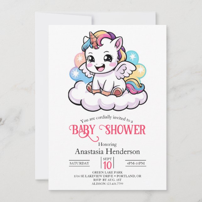 Cute Fairytale Unicorn Baby Shower Invitation (Front)
