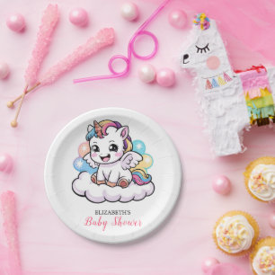 Cute Fairytale Unicorn Baby Shower Paper Plates