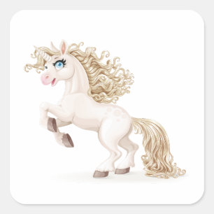 Cute fairytale unicorn with golden mane square sticker