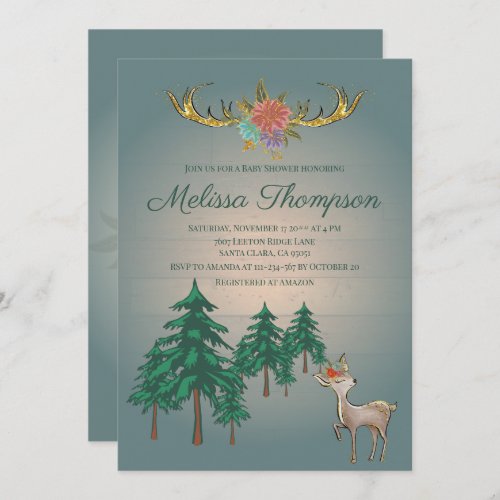 Cute Fairytale Woodland Deer Animals Baby Shower  Invitation