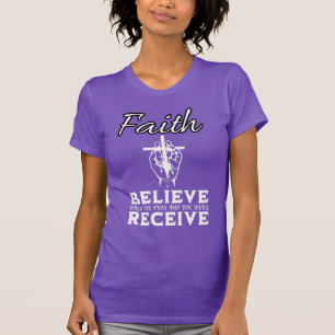 Cute Faith Believe Violet Typography T-Shirt