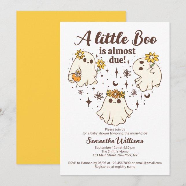 Cute Fall A Little Boo Is Almost Due Baby Shower Invitation (Front/Back)