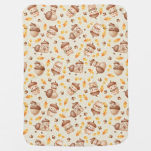 Cute Fall Acorn Bear Seamless Pattern Baby Blanket