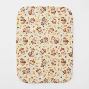 Cute Fall Acorn Bear Seamless Pattern Baby Burp Cloth