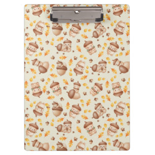 Cute Fall Acorn Bear Seamless Pattern Clipboard