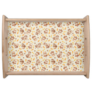 Cute Fall Acorn Bear Seamless Pattern Serving Tray