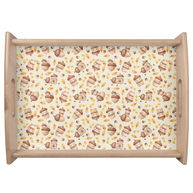 Cute Fall Acorn Bear Seamless Pattern Serving Tray (Front)