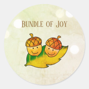 Cute Fall Acorn Bundle of Joy Twin Baby Classic Round Sticker