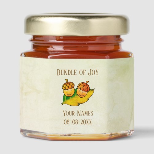 Cute Fall Acorn Bundle of Joy Twin Baby Shower Honey Jar Favors