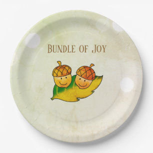 Cute Fall Acorn Bundle of Joy Twin Baby Shower Paper Plates