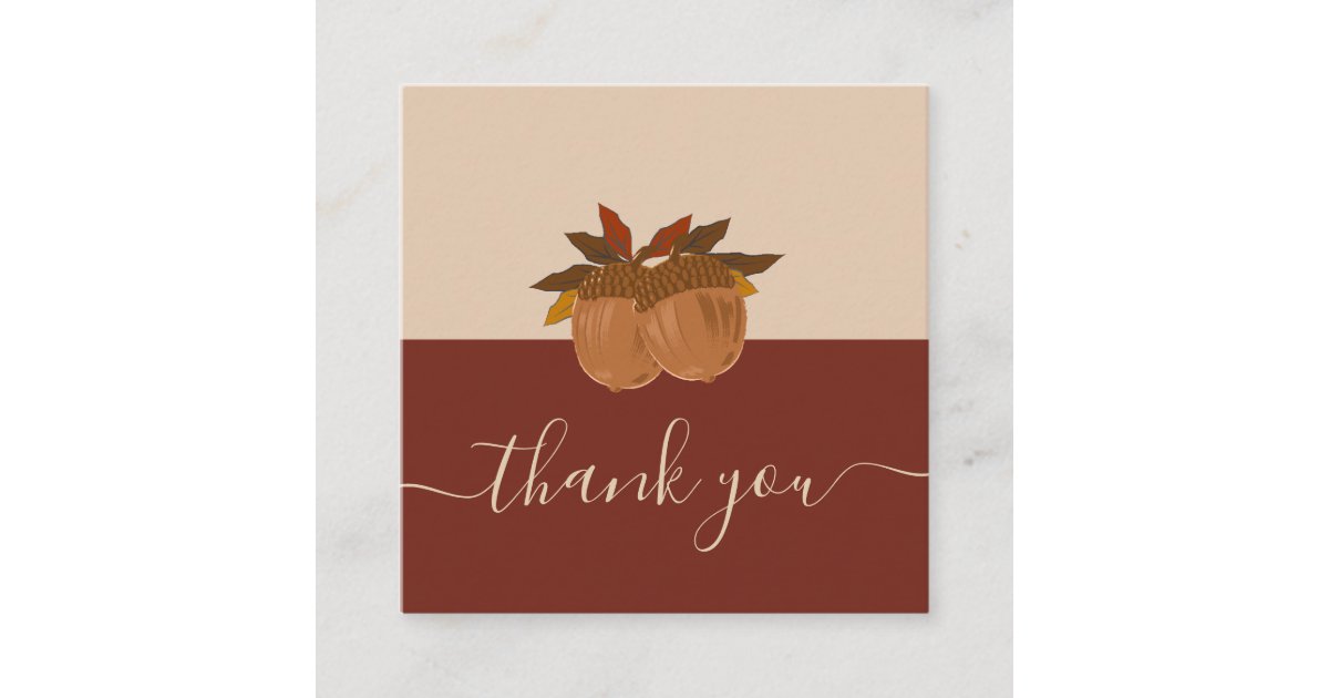 Cute Fall Acorn Fall Autumn Thanksgiving Thank You Square Business Card ...