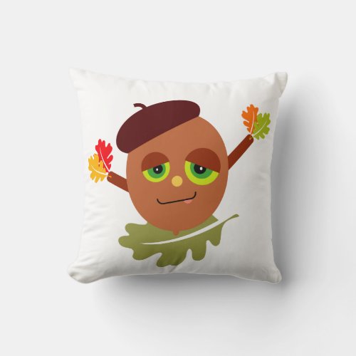 Cute Fall Acorn Leaf Peeper Cartoon Throw Pillow