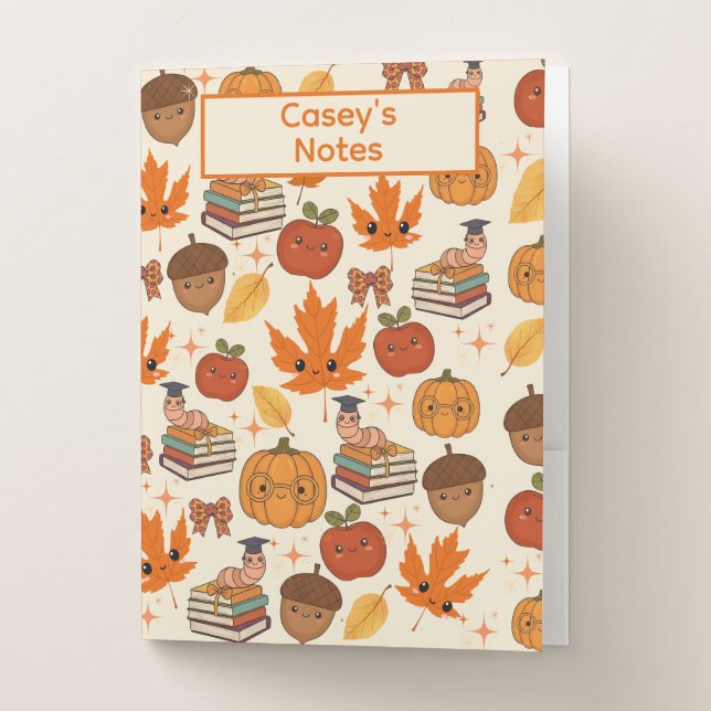Cute Fall Anime School Notes Personalized Pocket Folder (Front)