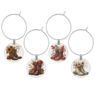 CUTE FALL AUTUMN BOOTS WITH SUNFLOWERS WINE CHARM