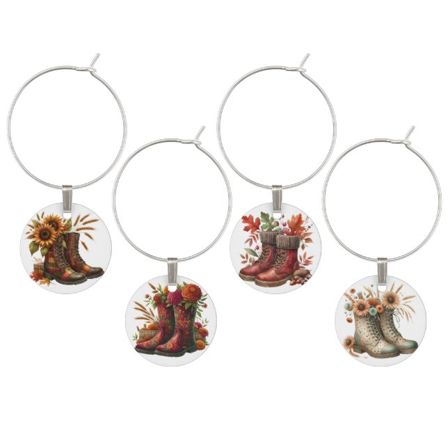 CUTE FALL AUTUMN BOOTS WITH SUNFLOWERS WINE CHARM (Staggered)
