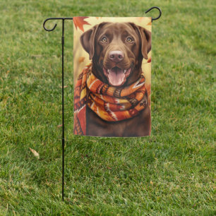 CUTE FALL AUTUMN CHOCOLATE LABRADOR RETRIEVER DOG GARDEN FLAG