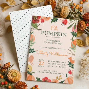 Cute Fall Autumn Floral Pumpkin Patch Baby Shower  Invitation
