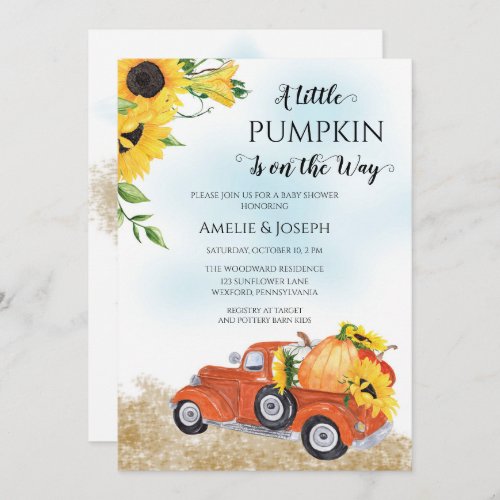 Cute Fall  Autumn Pumpkin  Truck Baby Shower Invitation