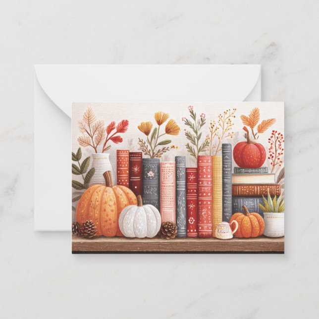 Cute Fall Botanical Bookshelf Note Card (Back)
