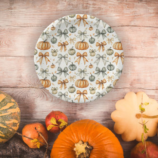 Cute Fall Bow Pattern Paper Plates