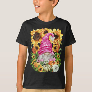 Cute Fall Breast Cancer Gnome For Women And Sunflo T-Shirt