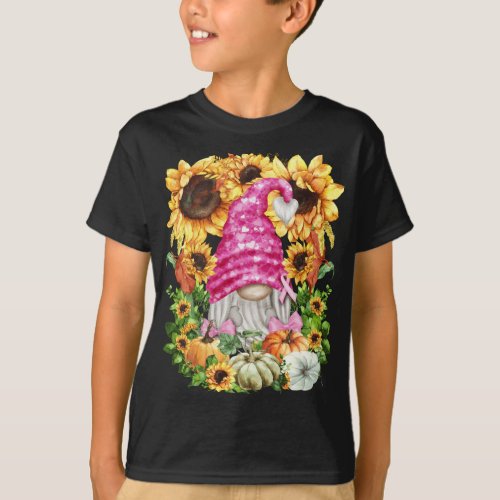 Cute Fall Breast Cancer Gnome For Women And Sunflo T_Shirt
